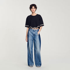 Sandro Women Rhinestone cropped T-shirt