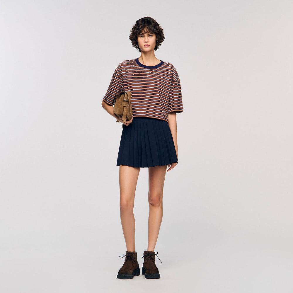 Sandro Women Striped rhinestone T-shirt