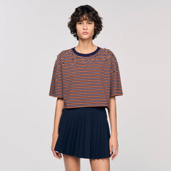 Sandro Women Striped rhinestone T-shirt