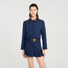 Sandro Women Cropped jacket with leather collar