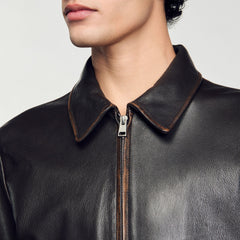 Sandro Men Distressed-look leather jacket