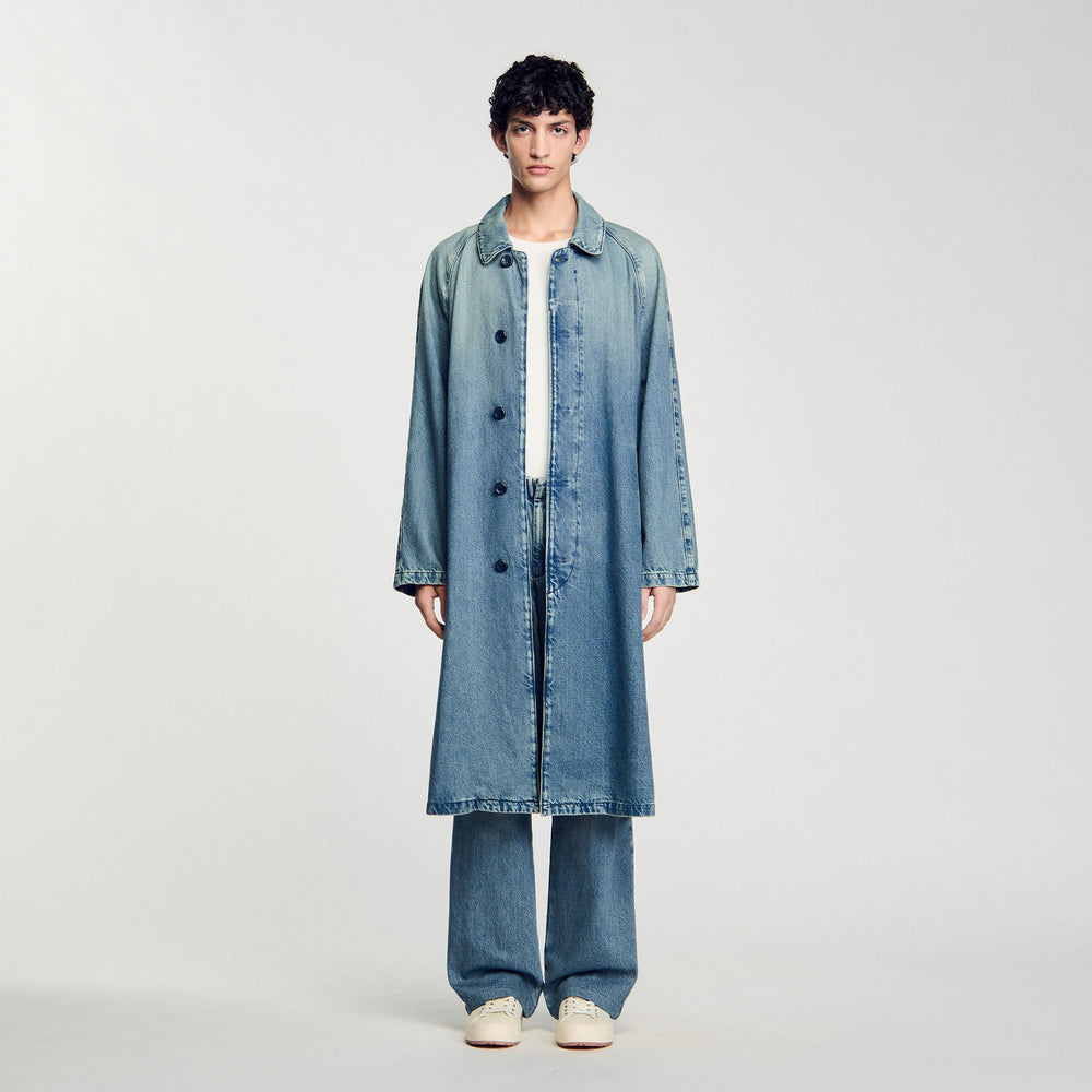 Sandro Men Long faded denim coat