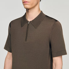Sandro Men Knitted polo shirt with zip collar