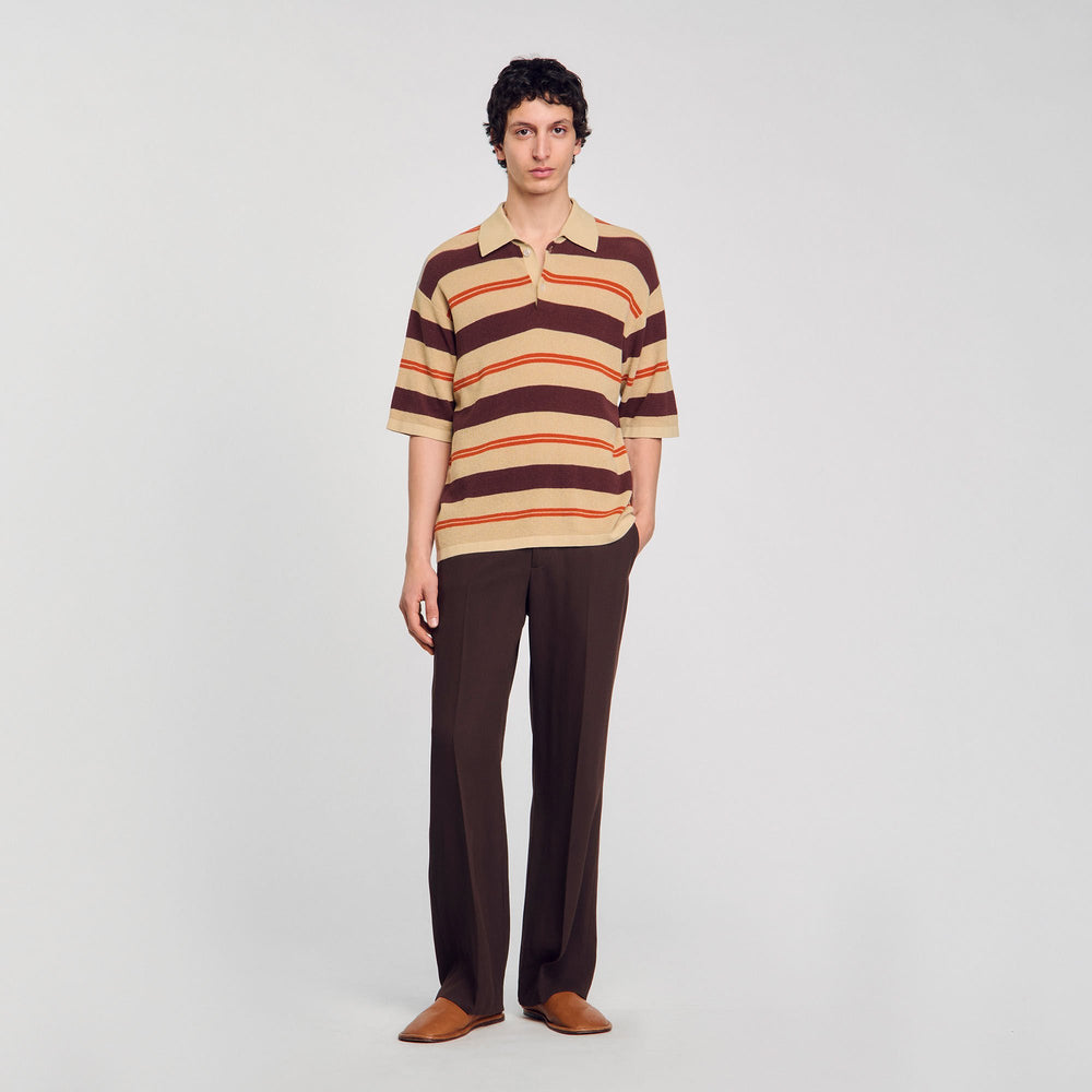 Sandro Men Striped knit polo shirt