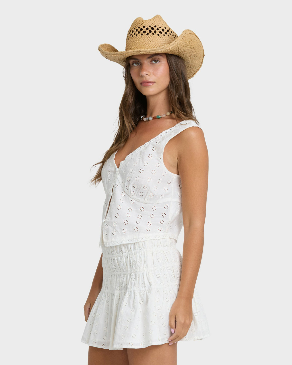 Billabong Women's Eyelet Forever Tank Top - Salt Crystal