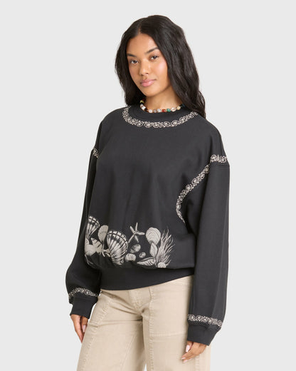 Billabong Women's Sea Treasure Kendal Crewneck Sweatshirt - Black Sands