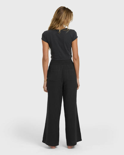 Billabong Women's New Waves Gauze Elastic Waist Pants - Black Sands