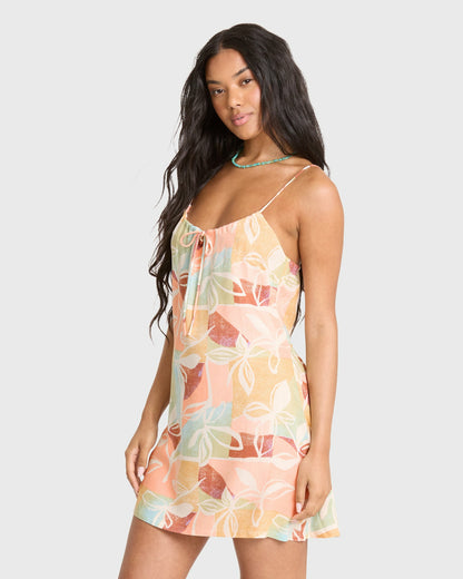 Billabong Women's So Simple Crinkle Mini Dress - Orange Multi