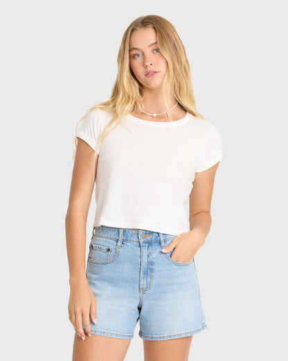 Billabong Women's Daily Tee Solid Short Sleeve Knit T-Shirt - Salt Crystal