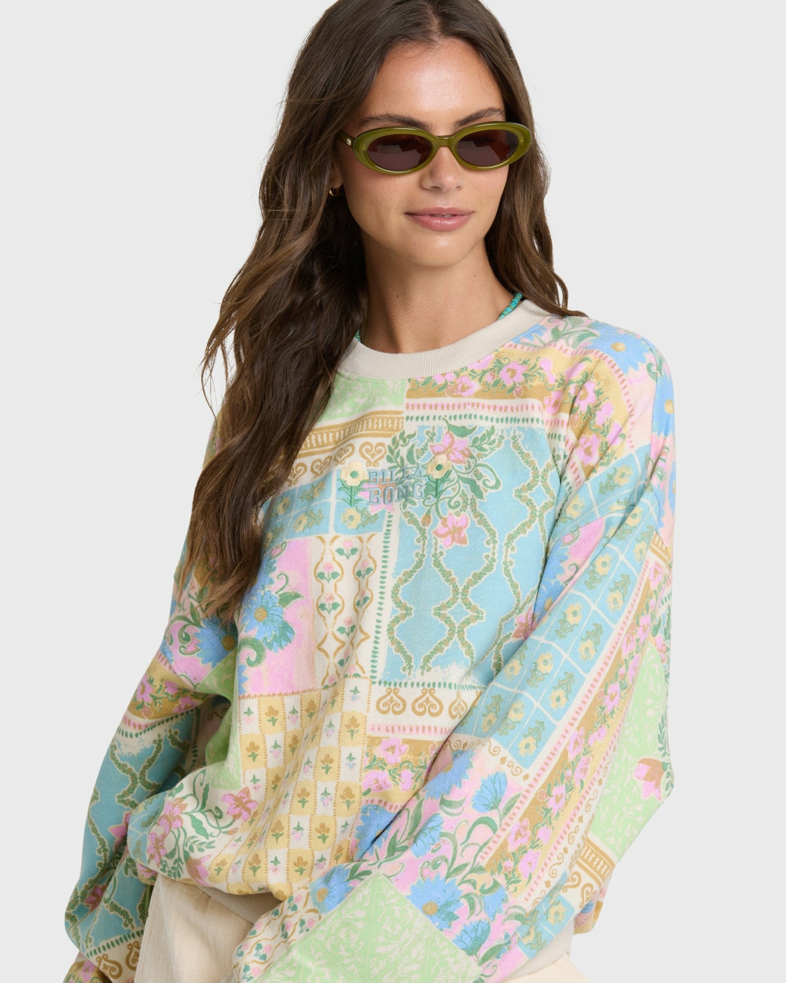 Billabong Women's Love Crush Kendal Crewneck Sweatshirt - White Multi