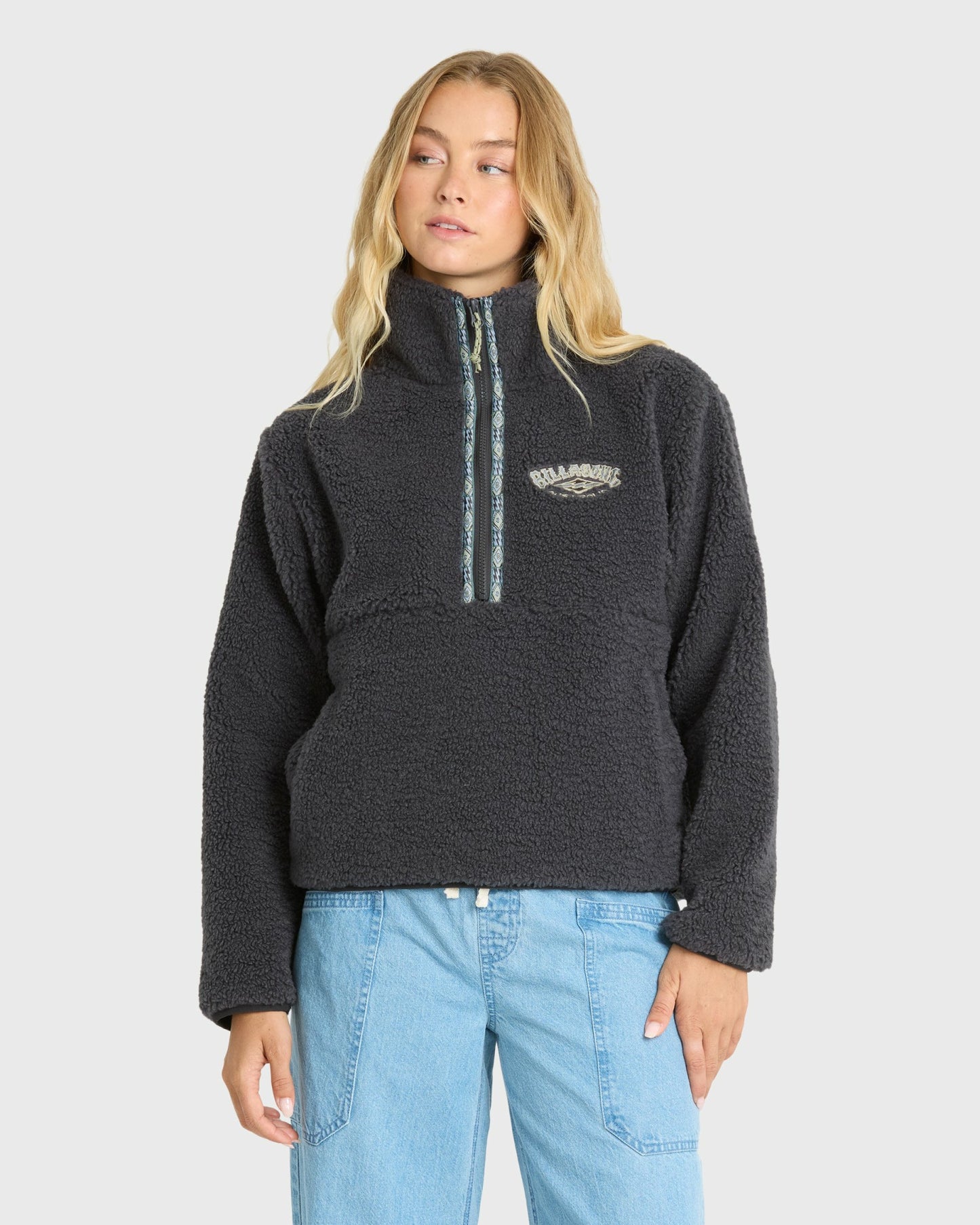 Billabong Women's Horizon Sherpa Mock Neck Half Zip Sweatshirt - Black Sands
