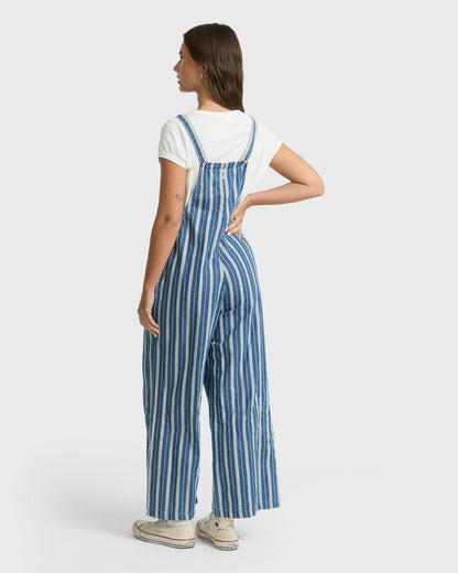 Billabong Women's Pacific Time Saltwashed Stripe Jumpsuit - Blue Smoke
