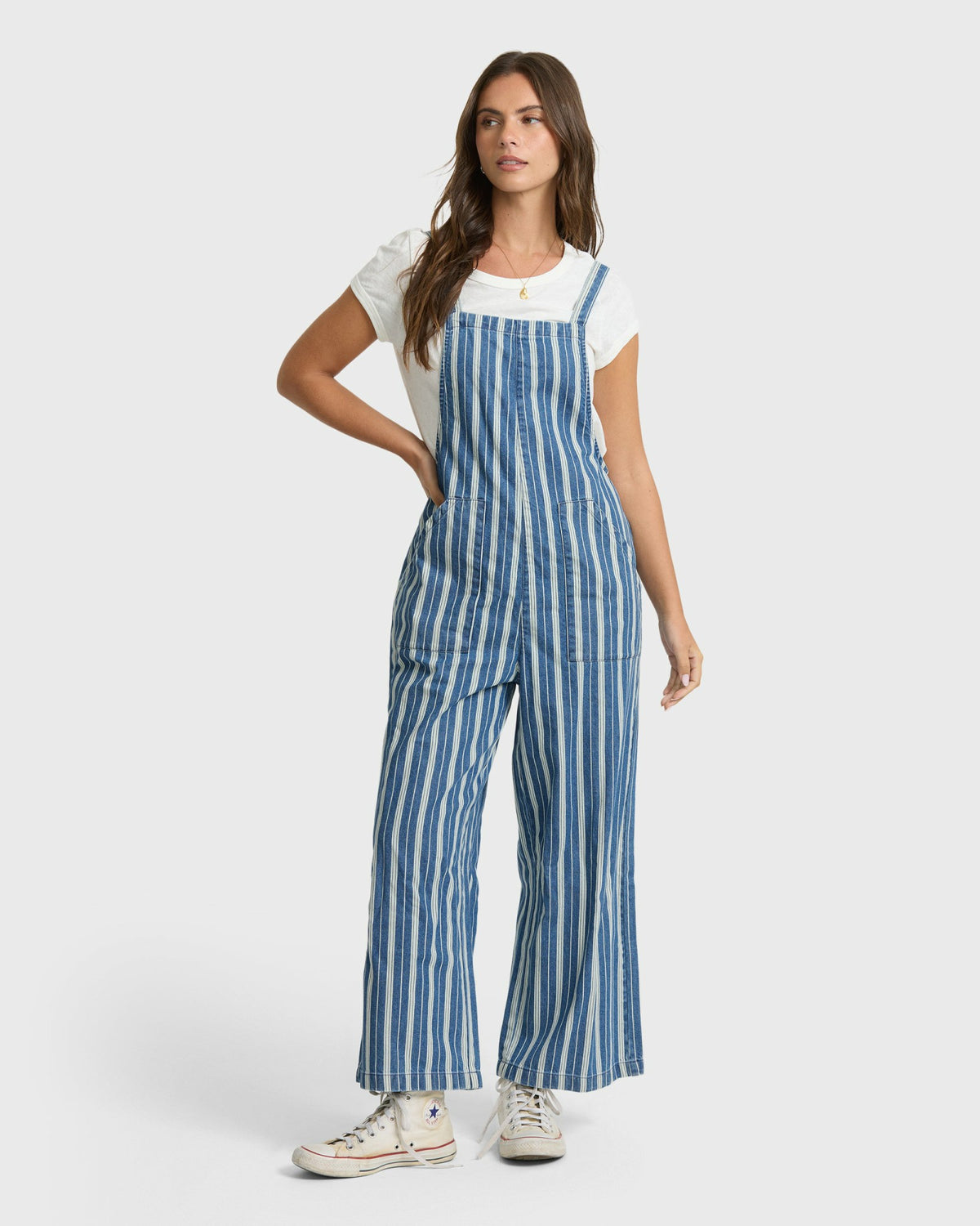 Billabong Women's Pacific Time Saltwashed Stripe Jumpsuit - Blue Smoke