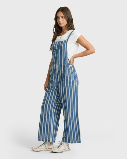 Billabong Women's Pacific Time Saltwashed Stripe Jumpsuit - Blue Smoke