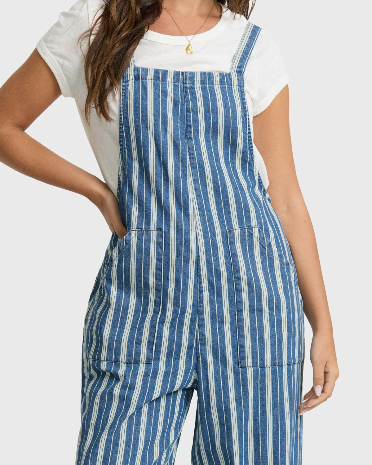 Billabong Women's Pacific Time Saltwashed Stripe Jumpsuit - Blue Smoke