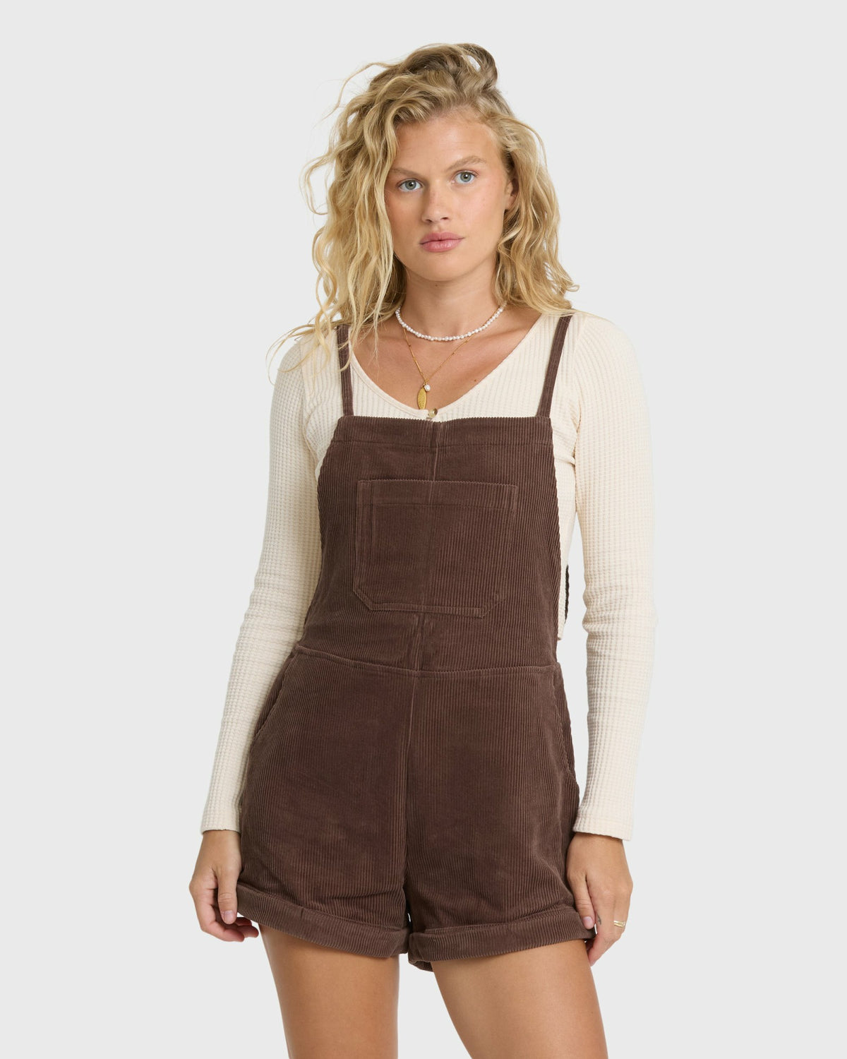Billabong Women's Wild Pursuit Overall Cord Romper - Teak