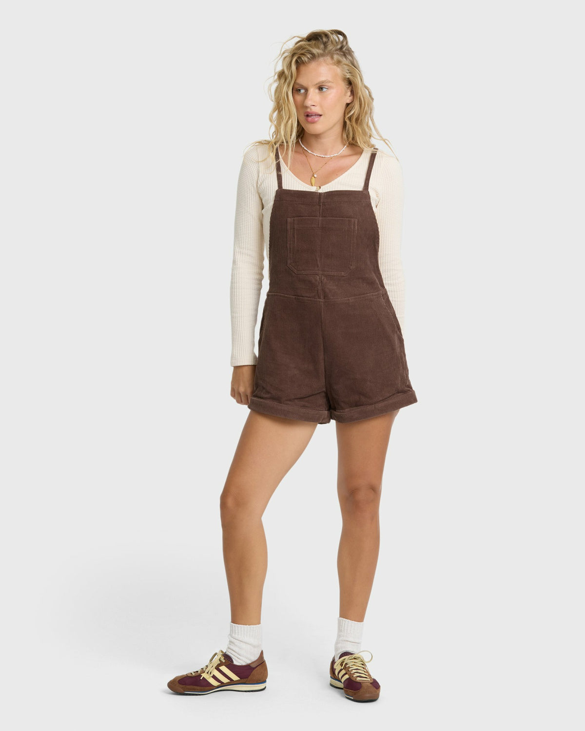 Billabong Women's Wild Pursuit Overall Cord Romper - Teak