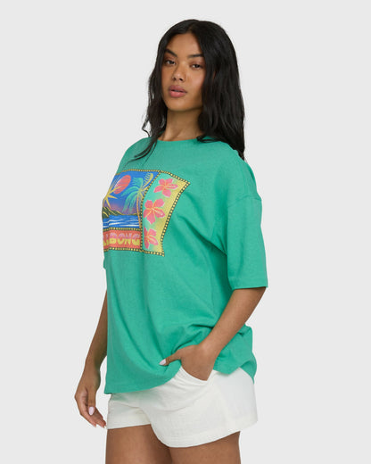 Billabong Women's Summer Heat Short Sleeve Knit Graphic T-Shirt - Green Tropics