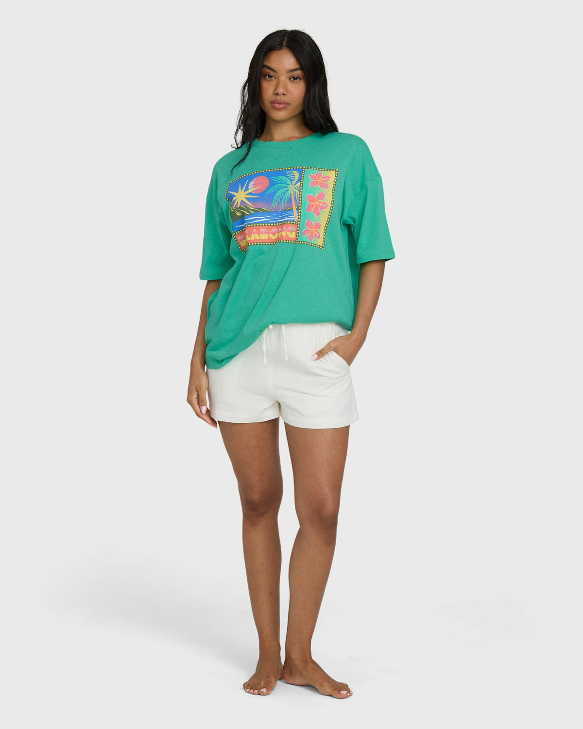 Billabong Women's Summer Heat Short Sleeve Knit Graphic T-Shirt - Green Tropics
