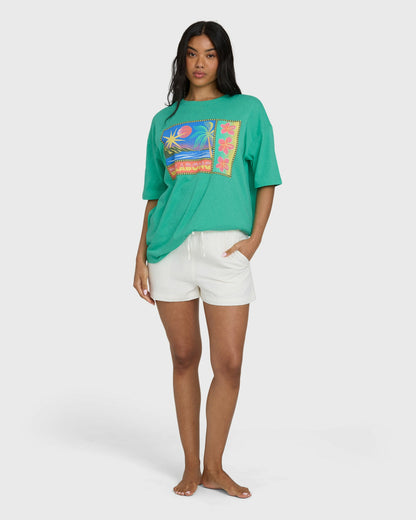 Billabong Women's Summer Heat Short Sleeve Knit Graphic T-Shirt - Green Tropics