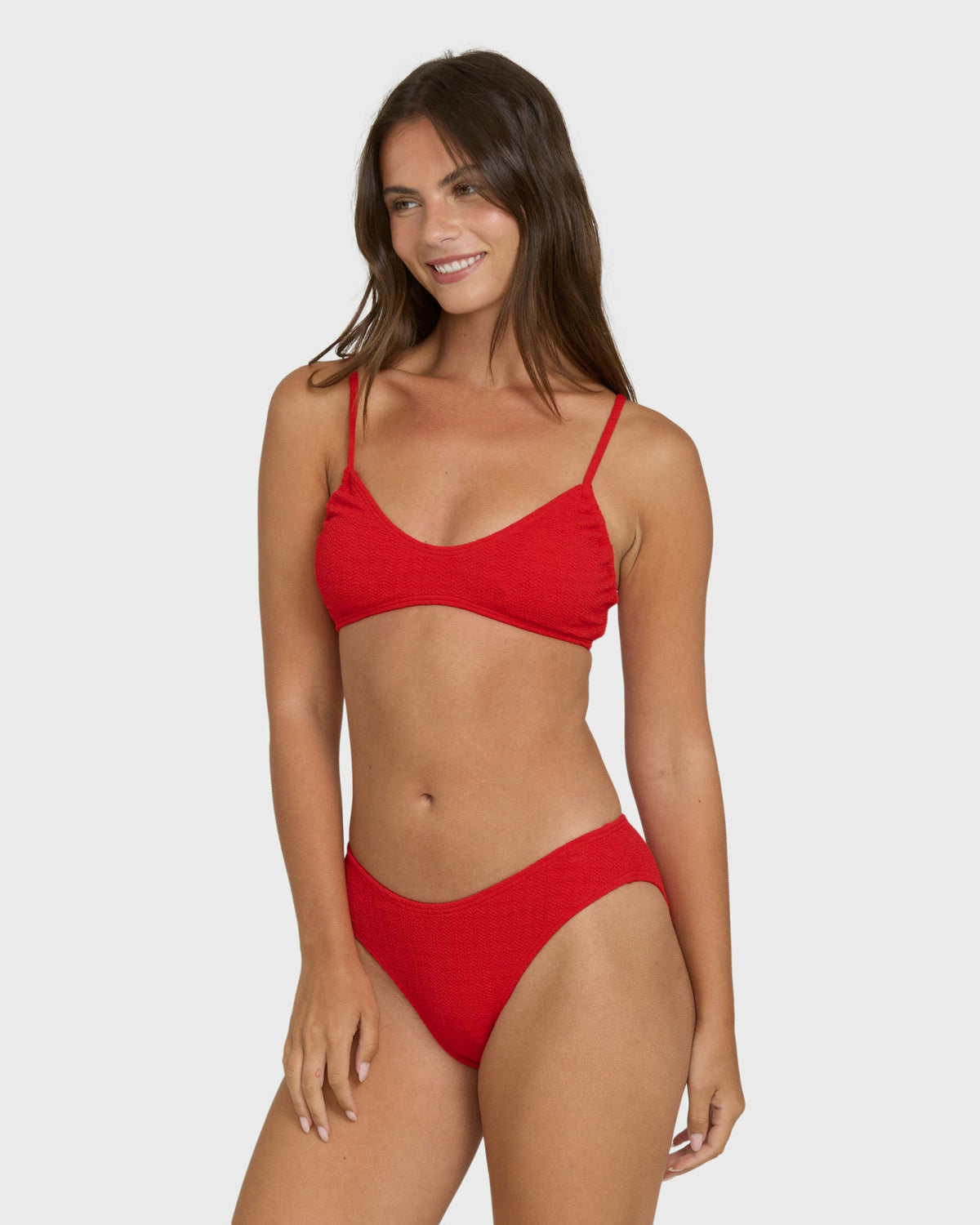 Billabong Women's Rising Tide Ruched V Bralette Bikini Top - Fiesta Red