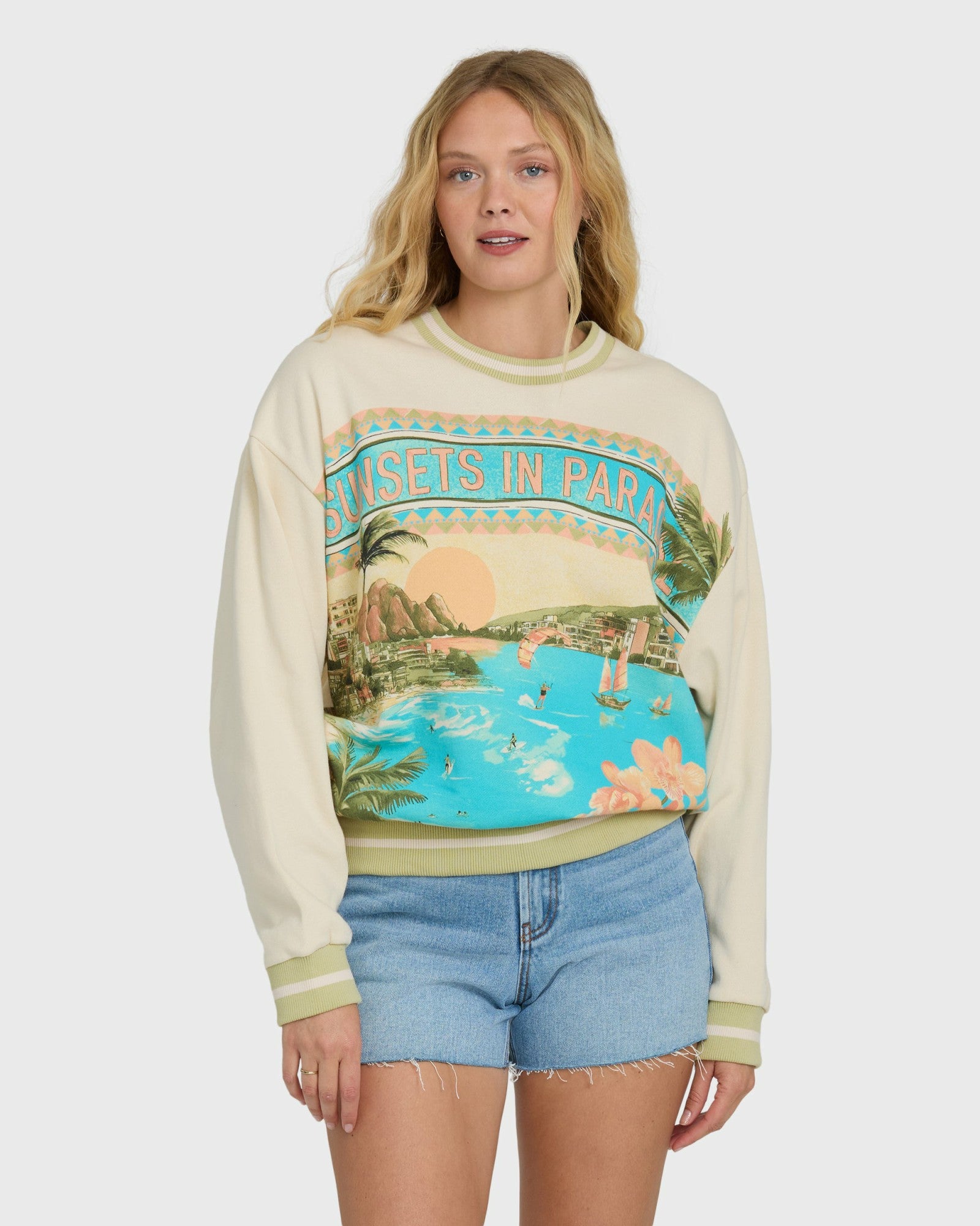 Billabong Women's Summer Dreams Kendal Crewneck Sweatshirt - White Cap