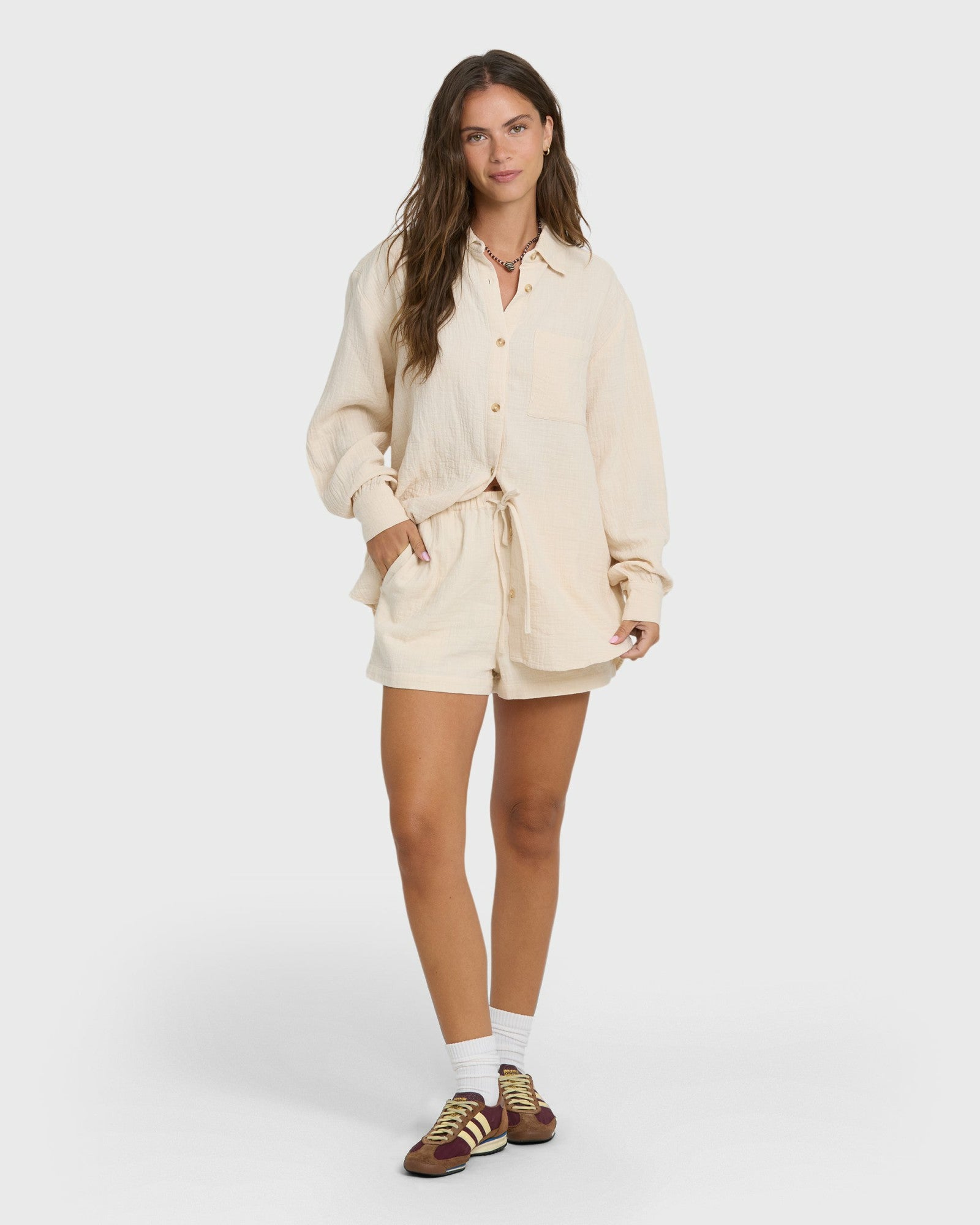 Billabong Women's Wanderer Long Sleeve Woven Shirt - Dove