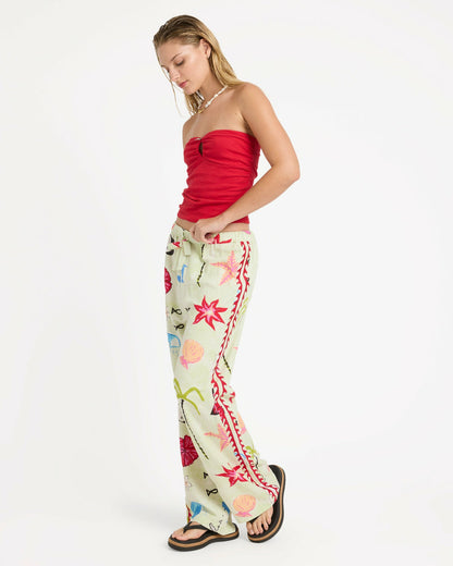 Billabong Women's Lottie Hall Woven Elastic Waist Pants - Sunny Lime