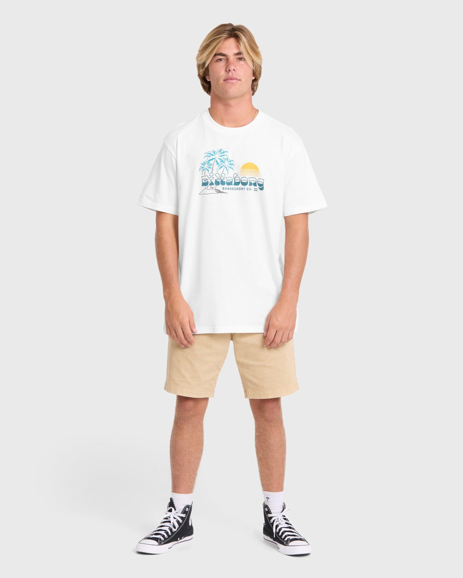 Billabong Men's Check Out Premium Short Sleeve Knit T-Shirt - Off White