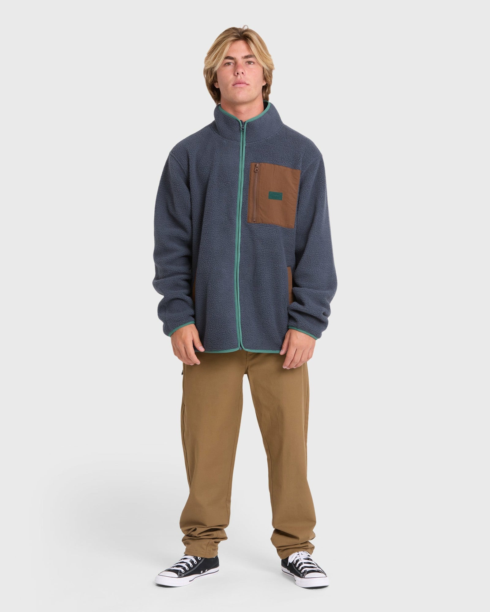 Billabong Men's Alpine Mock Neck Full-Zip Fleece - Blue Graphite