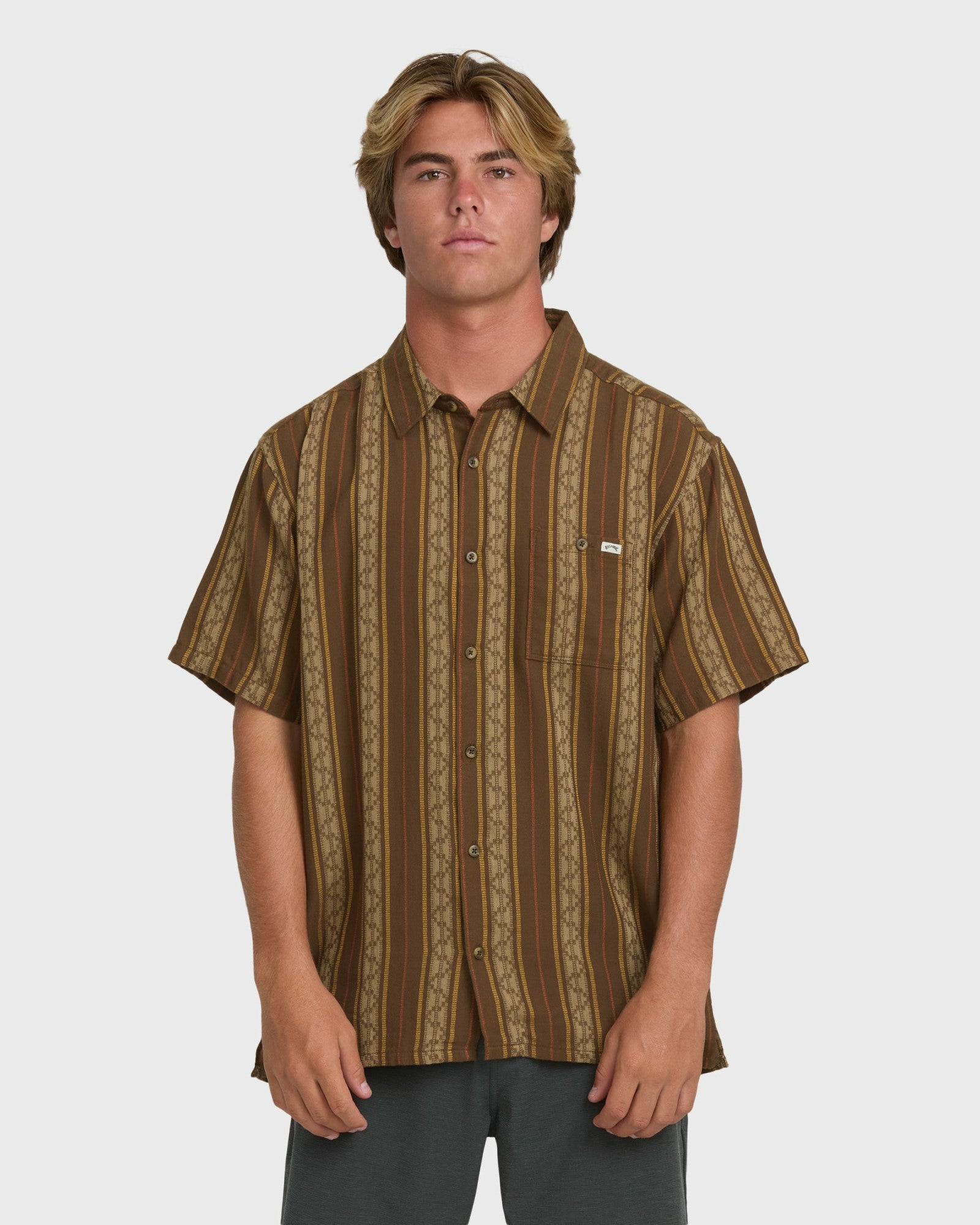 Billabong Men's Sundays Jacquard Short Sleeve Woven Shirt - Vintage Khaki