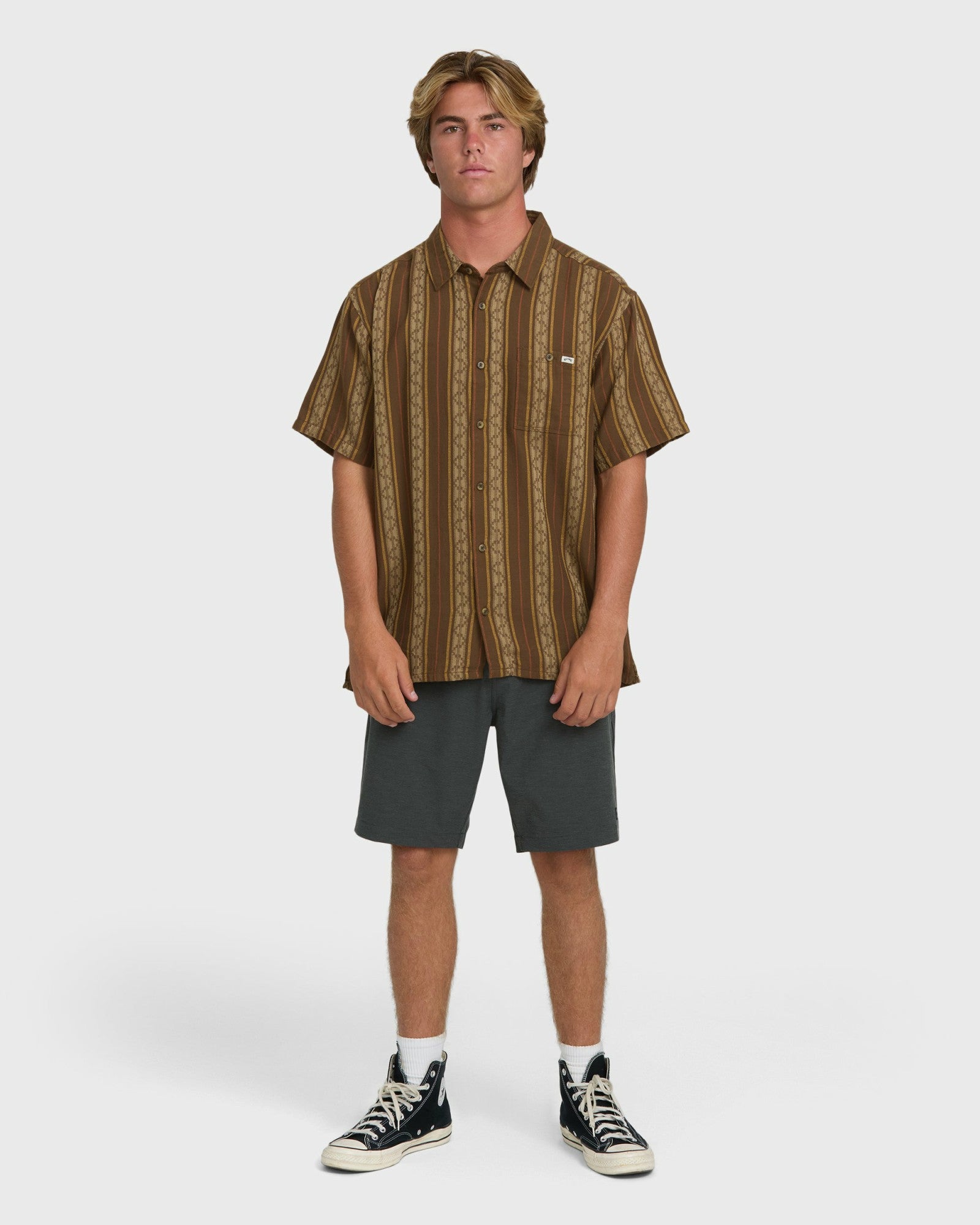 Billabong Men's Sundays Jacquard Short Sleeve Woven Shirt - Vintage Khaki