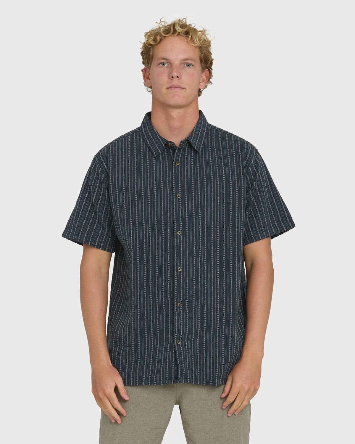 Billabong Men's Garage Sandon Jacquard Short Sleeve Woven Shirt - True Navy