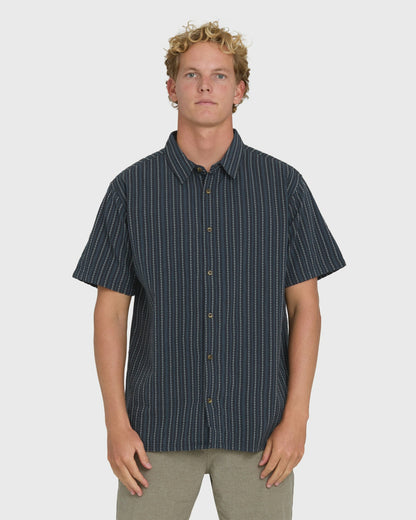 Billabong Men's Garage Sandon Jacquard Short Sleeve Woven Shirt - True Navy