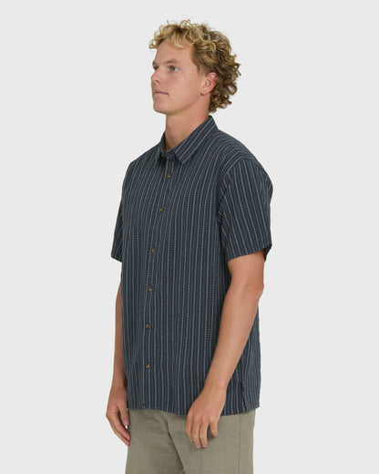 Billabong Men's Garage Sandon Jacquard Short Sleeve Woven Shirt - True Navy