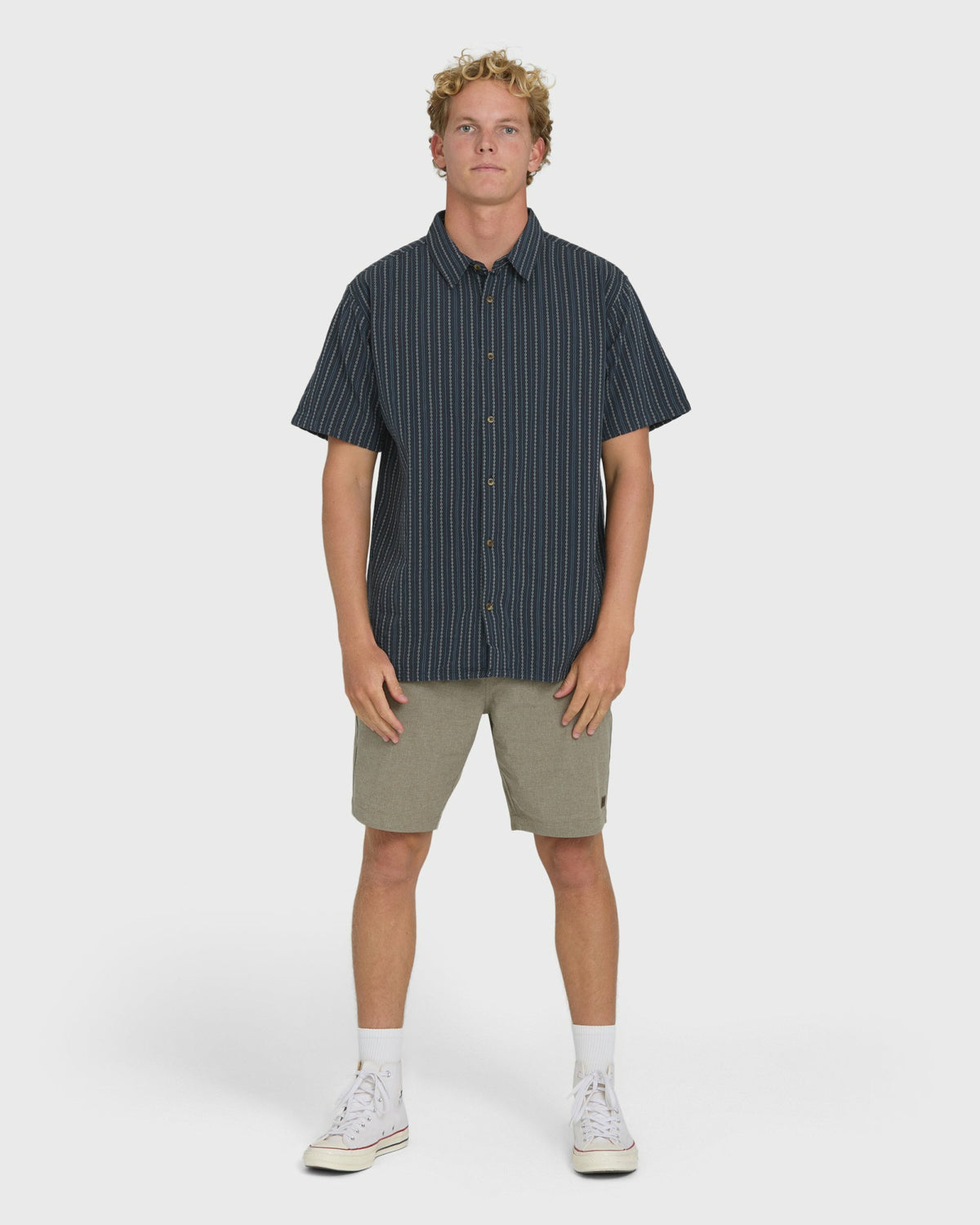 Billabong Men's Garage Sandon Jacquard Short Sleeve Woven Shirt - True Navy