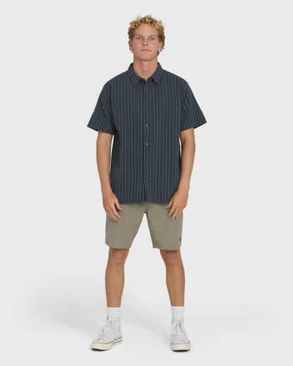 Billabong Men's Garage Sandon Jacquard Short Sleeve Woven Shirt - True Navy