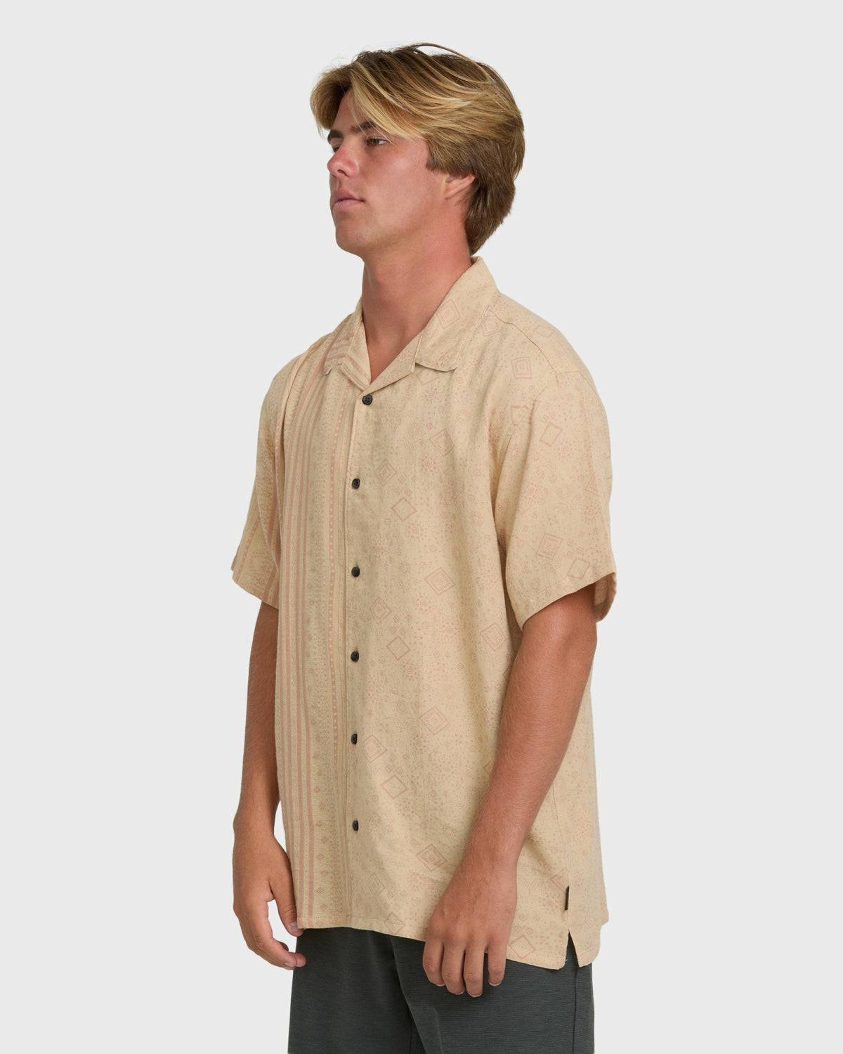 Billabong Men's Garage Nashua Jacquard Short Sleeve Woven Shirt - Oatmeal