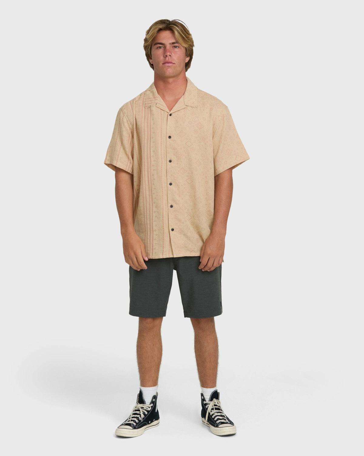 Billabong Men's Garage Nashua Jacquard Short Sleeve Woven Shirt - Oatmeal