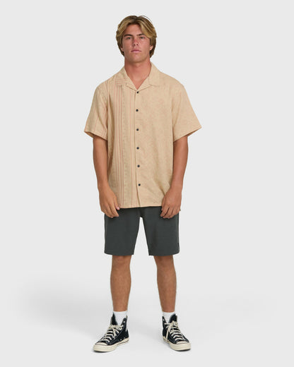 Billabong Men's Garage Nashua Jacquard Short Sleeve Woven Shirt - Oatmeal