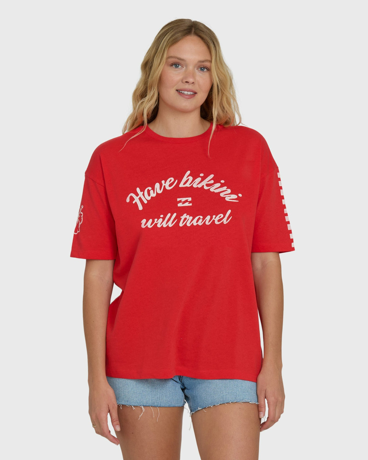 Billabong Women's I Will Travel Short Sleeve Knit T-Shirt - Fiesta Red