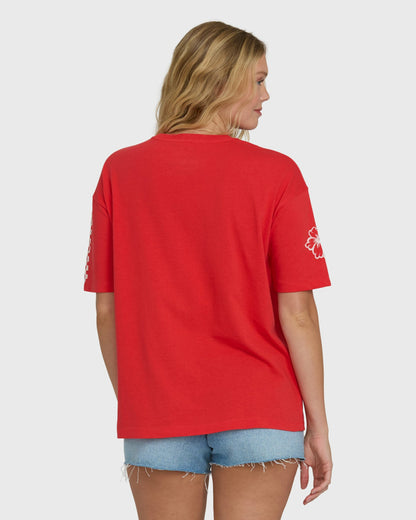 Billabong Women's I Will Travel Short Sleeve Knit T-Shirt - Fiesta Red