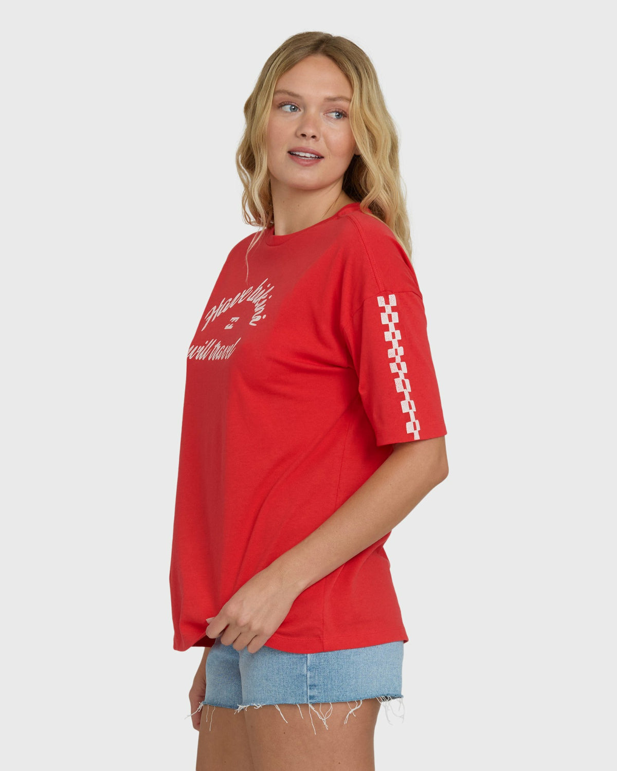 Billabong Women's I Will Travel Short Sleeve Knit T-Shirt - Fiesta Red