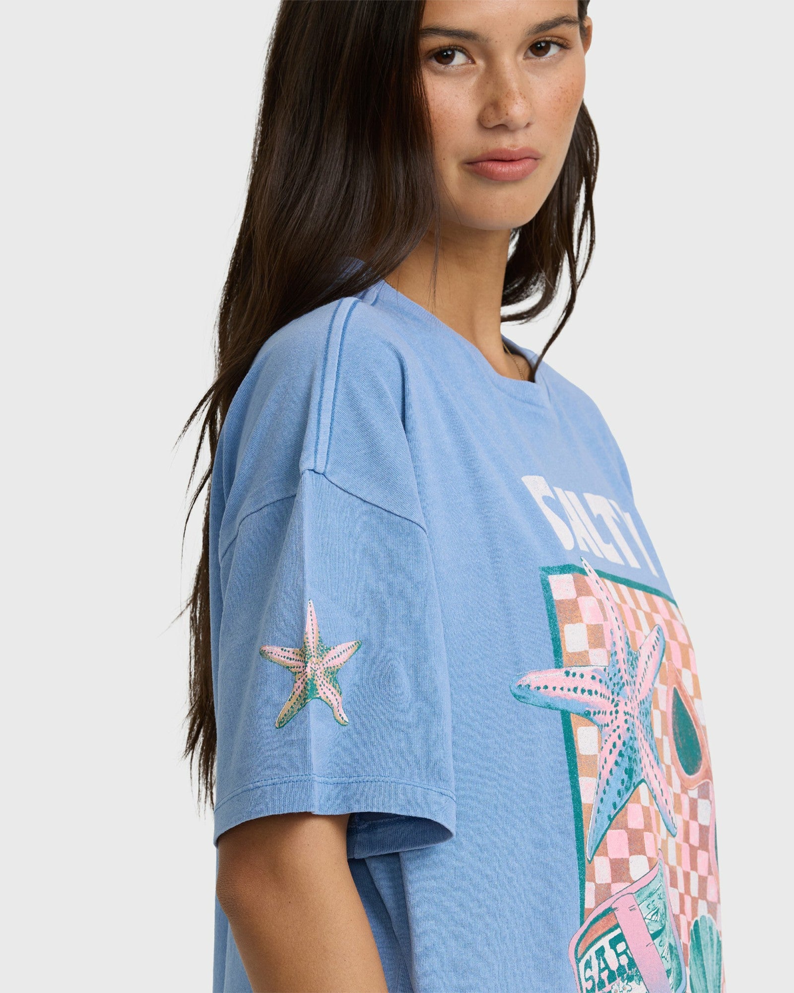 Billabong Women's Salty Life Short Sleeve Cotton Graphic T-Shirt - Blue Horizon