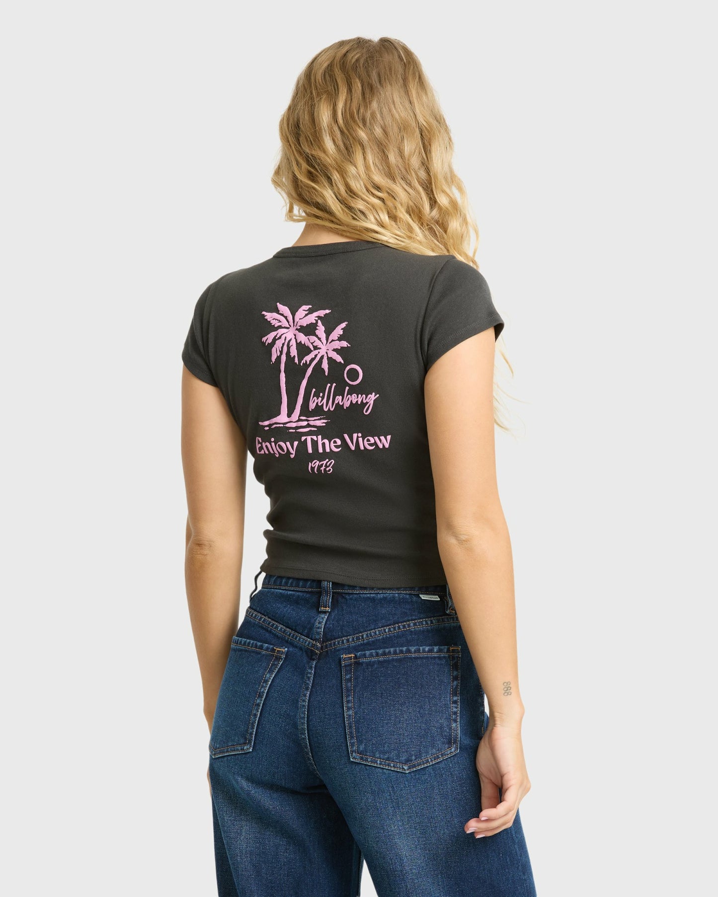 Billabong Women's Magic Sunsets Short Sleeve Rib Knit T-Shirt - Off Black