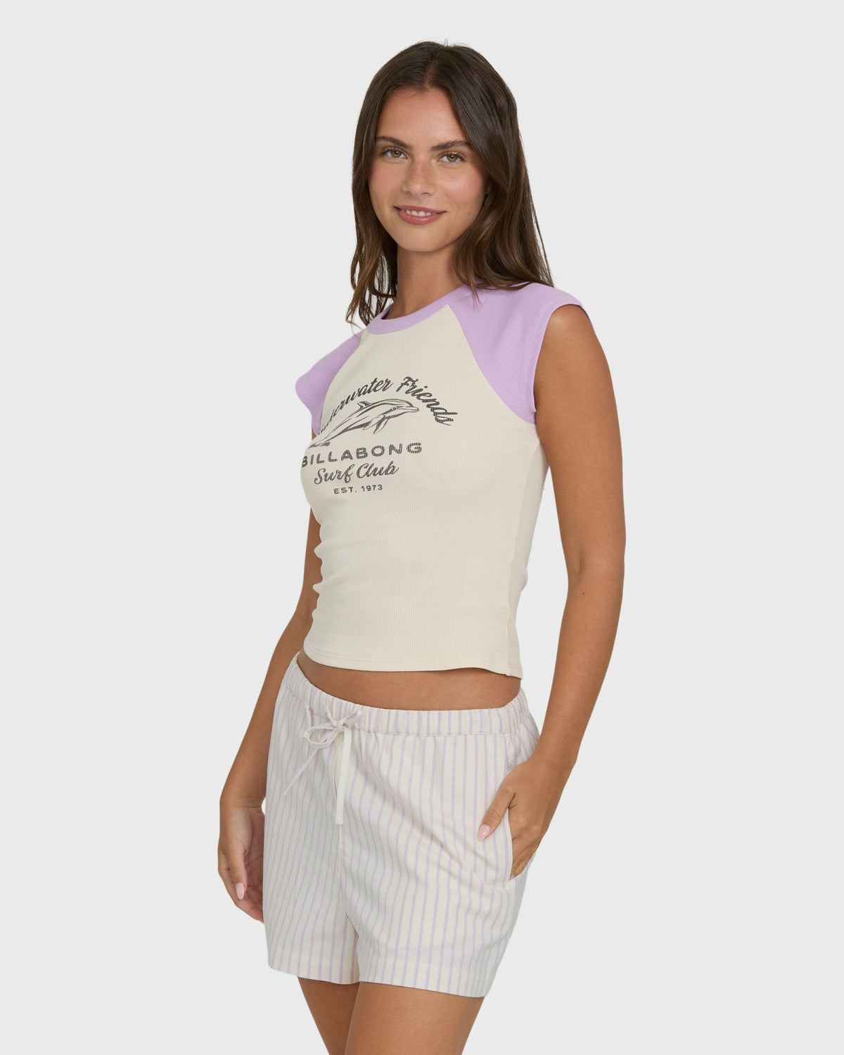 Billabong Women's Wanderer Lilac Stripe Woven Shorts - Vintage Violet