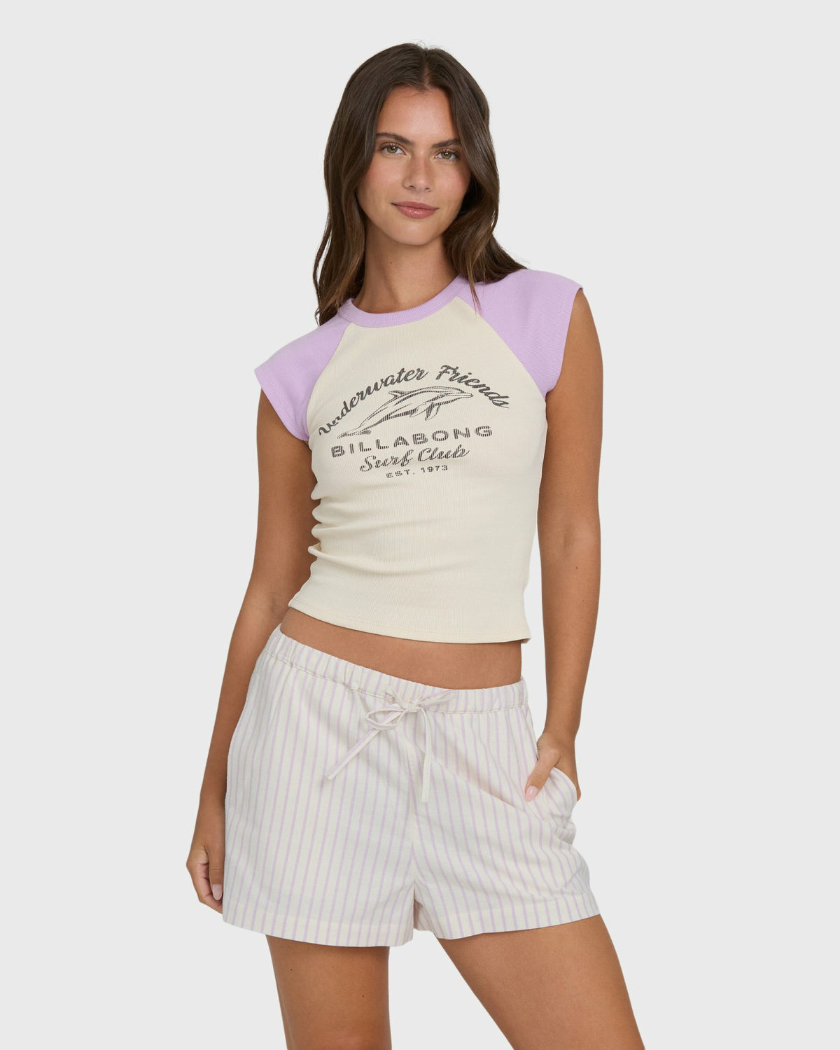 Billabong Women's Wanderer Lilac Stripe Woven Shorts - Vintage Violet