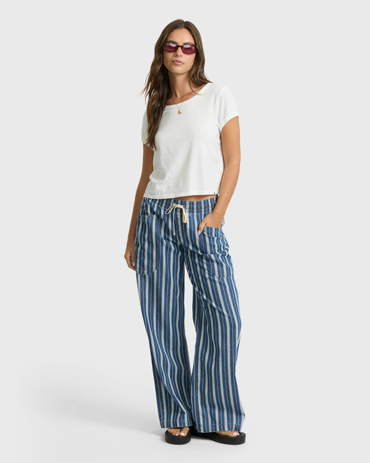 Billabong Women's Zonte Elastic Waist Saltwashed Denim Pants - Blue Smoke