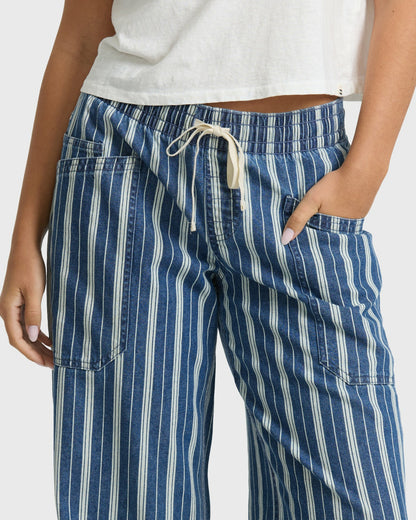 Billabong Women's Zonte Elastic Waist Saltwashed Denim Pants - Blue Smoke