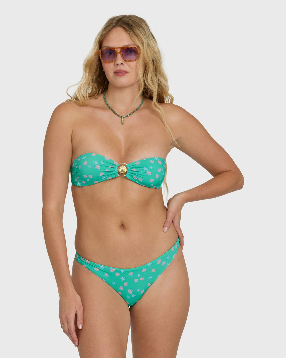 Billabong Women's Ship Wrecked Shelly Bandeau Bikini Top - Green Tropics